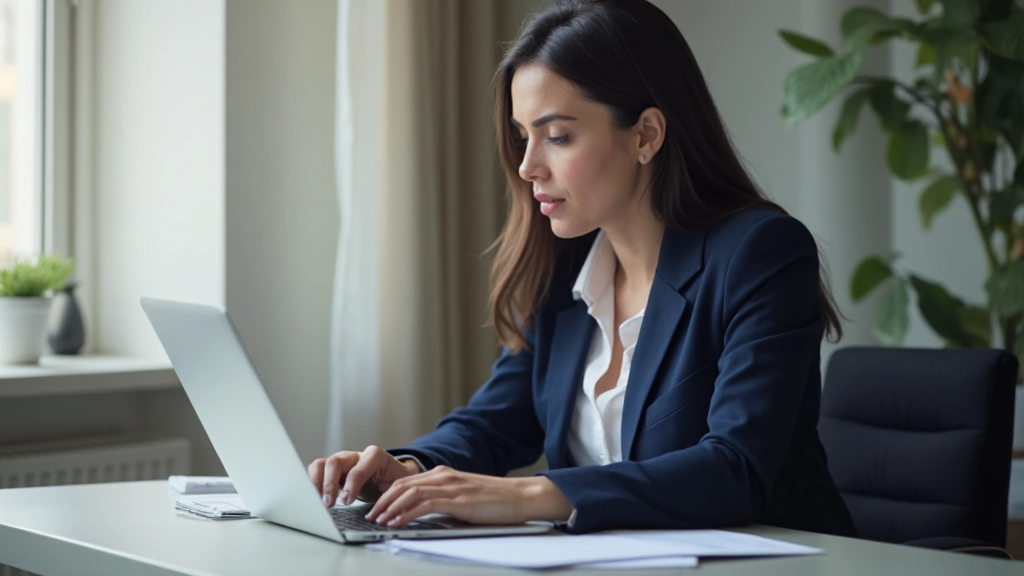 Профессионал работает на современном рабочем месте, анализируя данные на ноутбуке в офисной среде