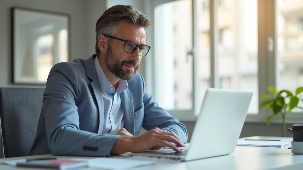 Бизнесмен работает на ноутбуке, создавая пассивный доход
