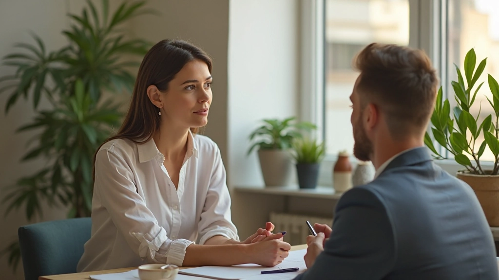 Психолог, работающий с клиентом над финансовыми убеждениями в современном офисе
