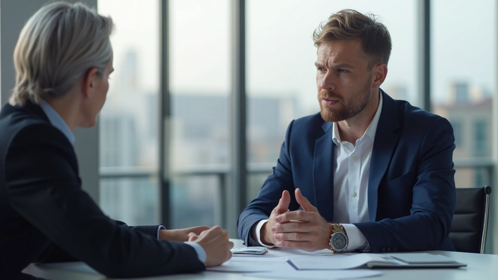 Фотография финансового консультанта, объясняющего инвестиционные стратегии клиенту в офисе