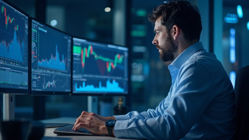 Профессиональный анализ биржевых данных на мониторе компьютера с графиками