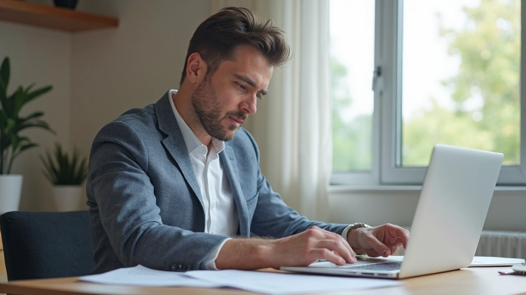Человек анализирует различные варианты страховых планов на ноутбуке с документами