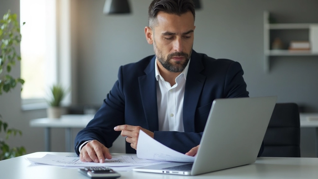 Профессиональный рабочий стол с документами по налоговому планированию и калькулятором