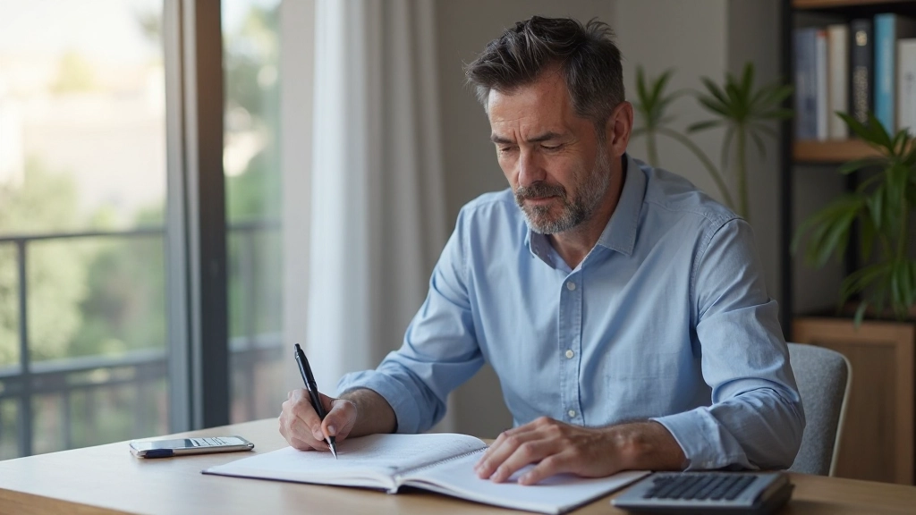 Профессиональное изображение человека, работающего с планом бюджета и финансовыми таблицами