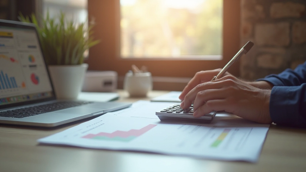 Профессиональное изображение документов о финансовом планировании и калькулятора на рабочем столе