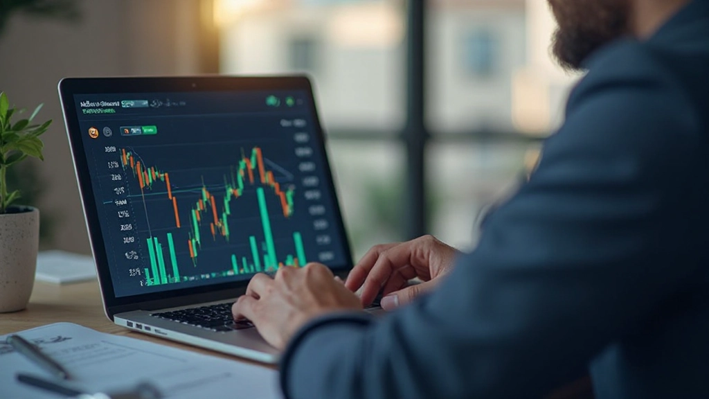 Инвестиционный график на экране компьютера с растущей линией тренда