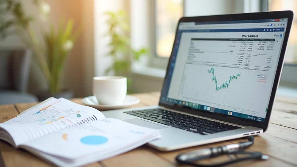 Рабочий стол с ноутбуком, планировщиком финансов и графиками доходов
